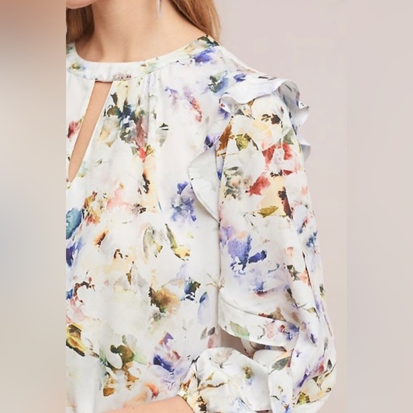 Anthropologie Dolan Floral 3/4 length Ruffle  Sleeves Blouse, size M - Picture 3 of 8